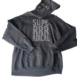 SUPERR RADICAL Black Silver Rhinestone Aim Hear Sweatshirt Hoody Large Bling